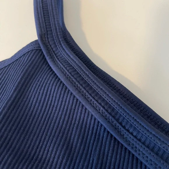 SOLD🚨Alo Navy Blue Ribbed One-Shoulder Top - Picture 4 of 5